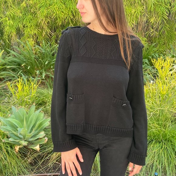 CHANEL 16P 2016 Spring Black Cotton Cable Knit Sweater
